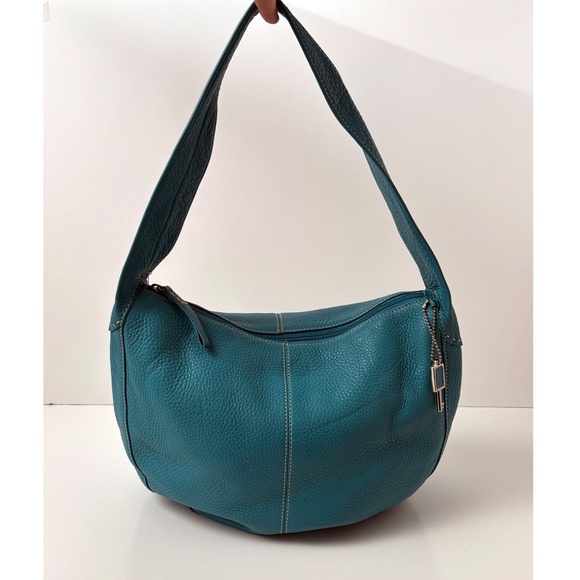 Vintage Fossil Teal Pebbled Leather Hobo Shoulder Bag – with Key Charm Y2K - Picture 2 of 11